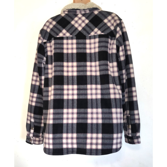 SOHO Threads Plaid Shacket Jacket Women's SIZE XL Black And Pink Sherpa Lined - Picture 4 of 16